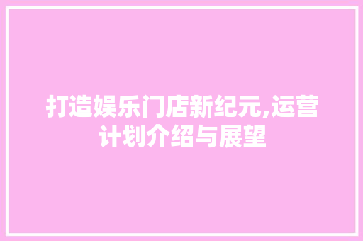 打造娱乐门店新纪元,运营计划介绍与展望