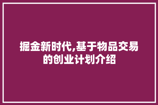 掘金新时代,基于物品交易的创业计划介绍