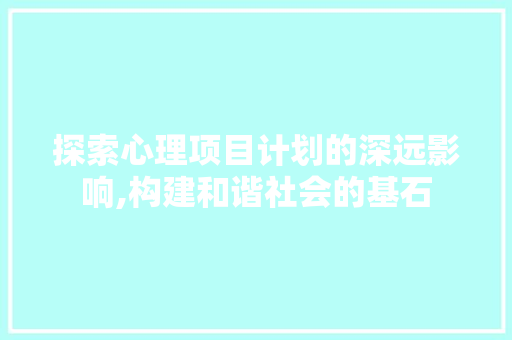 探索心理项目计划的深远影响,构建和谐社会的基石