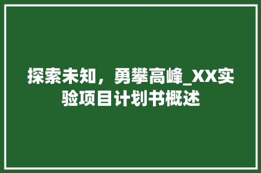 探索未知，勇攀高峰_XX实验项目计划书概述