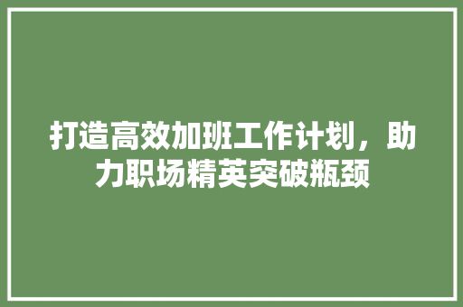 打造高效加班工作计划，助力职场精英突破瓶颈