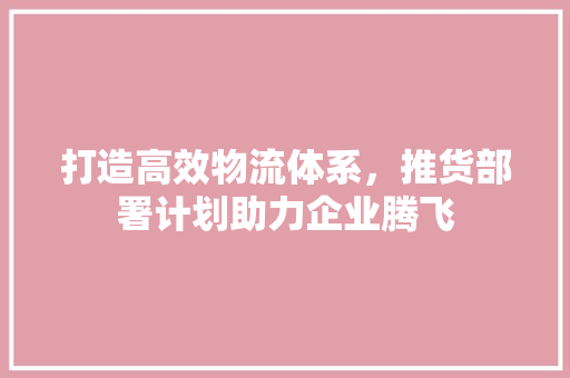 打造高效物流体系，推货部署计划助力企业腾飞