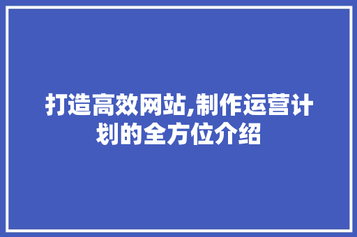 打造高效网站,制作运营计划的全方位介绍