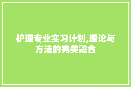 护理专业实习计划,理论与方法的完美融合