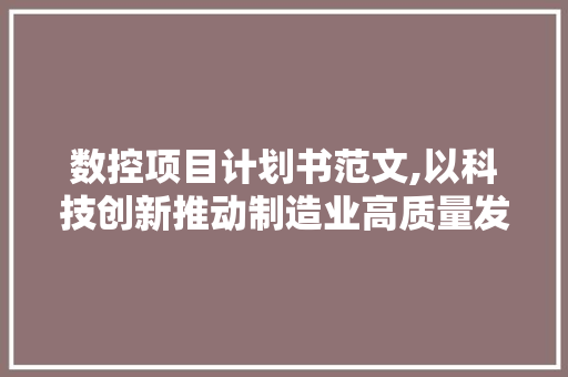 数控项目计划书范文,以科技创新推动制造业高质量发展