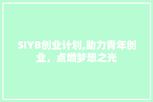 SIYB创业计划,助力青年创业，点燃梦想之光
