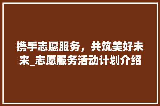 携手志愿服务，共筑美好未来_志愿服务活动计划介绍