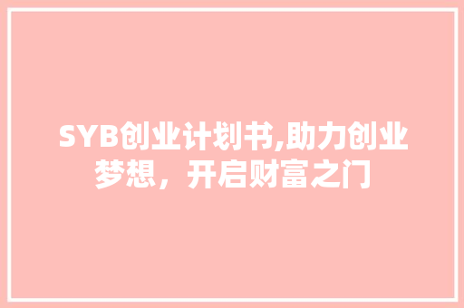 SYB创业计划书,助力创业梦想，开启财富之门