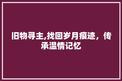 旧物寻主,找回岁月痕迹，传承温情记忆