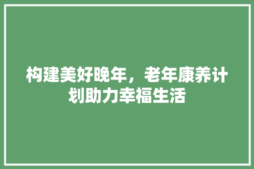 构建美好晚年，老年康养计划助力幸福生活