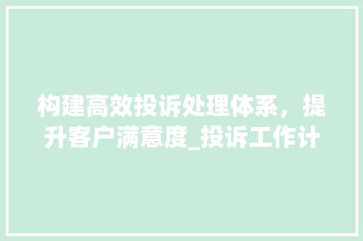 构建高效投诉处理体系，提升客户满意度_投诉工作计划详细介绍