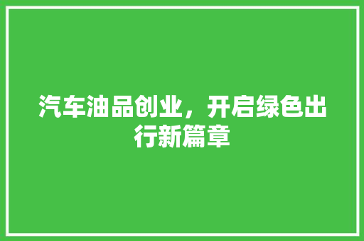 汽车油品创业，开启绿色出行新篇章