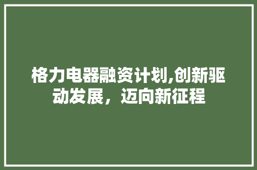 格力电器融资计划,创新驱动发展，迈向新征程