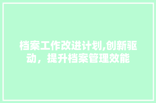 档案工作改进计划,创新驱动，提升档案管理效能