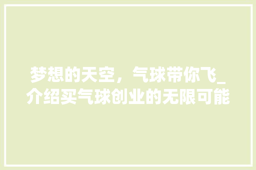 梦想的天空，气球带你飞_介绍买气球创业的无限可能
