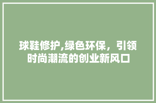 球鞋修护,绿色环保，引领时尚潮流的创业新风口