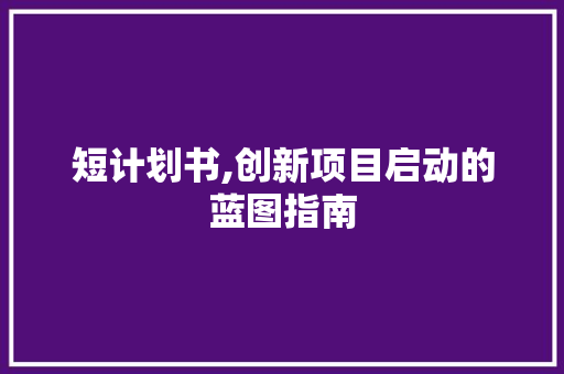 短计划书,创新项目启动的蓝图指南