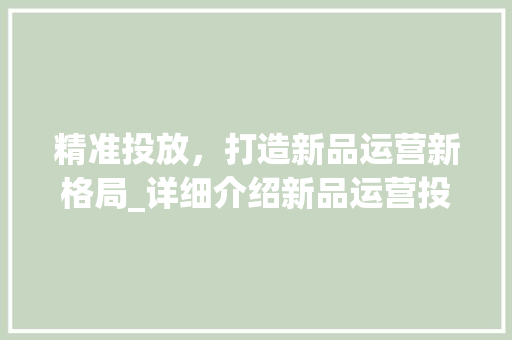 精准投放，打造新品运营新格局_详细介绍新品运营投放计划
