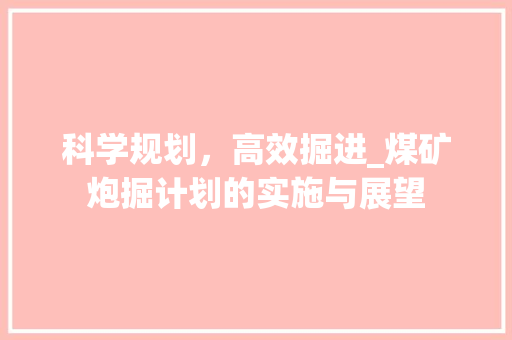 科学规划，高效掘进_煤矿炮掘计划的实施与展望