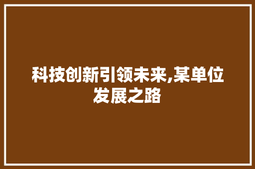科技创新引领未来,某单位发展之路