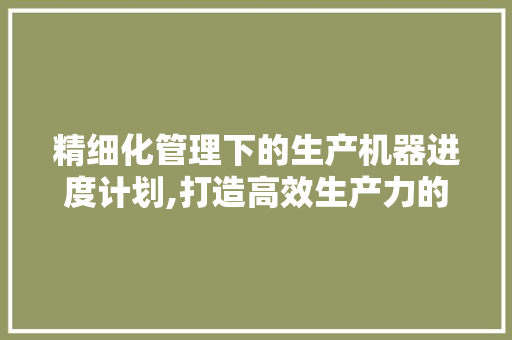 精细化管理下的生产机器进度计划,打造高效生产力的关键