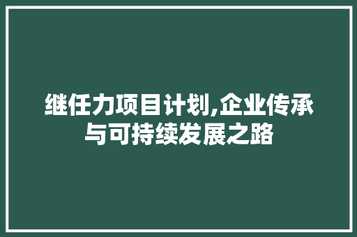 继任力项目计划,企业传承与可持续发展之路