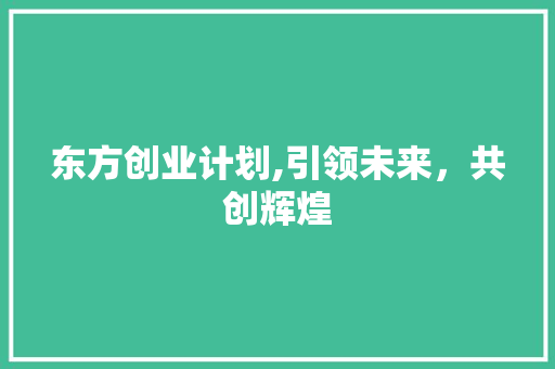 东方创业计划,引领未来，共创辉煌