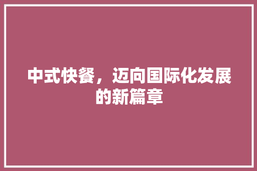 中式快餐，迈向国际化发展的新篇章 工作计划