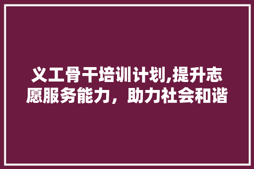 义工骨干培训计划,提升志愿服务能力，助力社会和谐发展