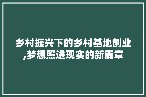 乡村振兴下的乡村基地创业,梦想照进现实的新篇章