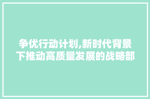 争优行动计划,新时代背景下推动高质量发展的战略部署