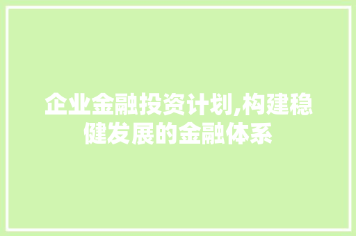 企业金融投资计划,构建稳健发展的金融体系
