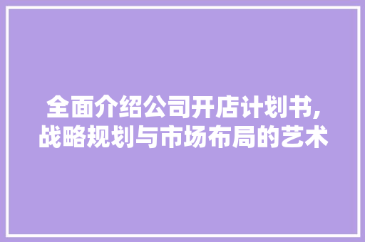 全面介绍公司开店计划书,战略规划与市场布局的艺术