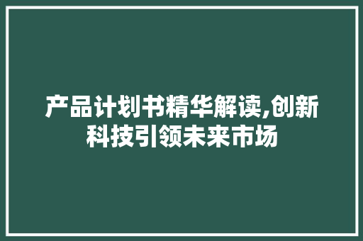 产品计划书精华解读,创新科技引领未来市场