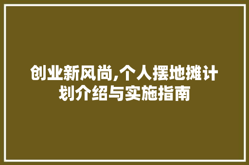 创业新风尚,个人摆地摊计划介绍与实施指南