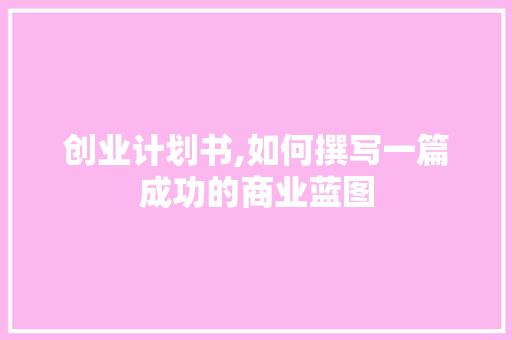 创业计划书,如何撰写一篇成功的商业蓝图