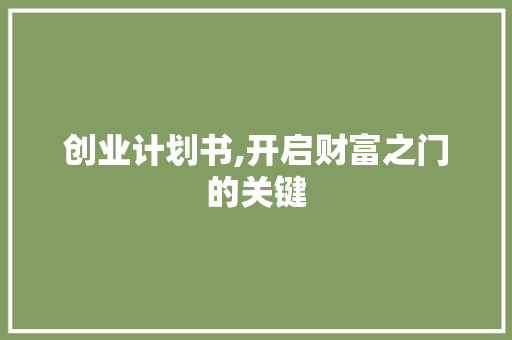 创业计划书,开启财富之门的关键