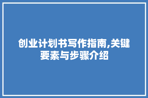 创业计划书写作指南,关键要素与步骤介绍
