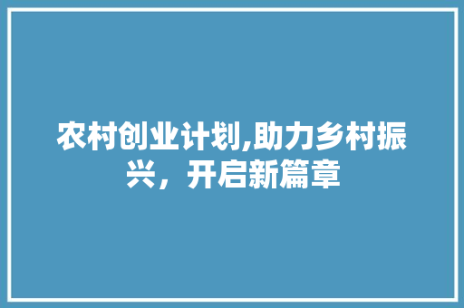 农村创业计划,助力乡村振兴，开启新篇章 演讲稿