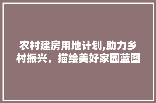 农村建房用地计划,助力乡村振兴，描绘美好家园蓝图