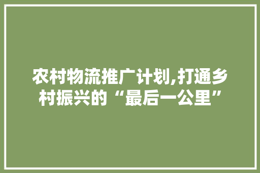 农村物流推广计划,打通乡村振兴的“最后一公里”