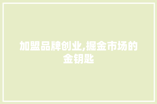 加盟品牌创业,掘金市场的金钥匙