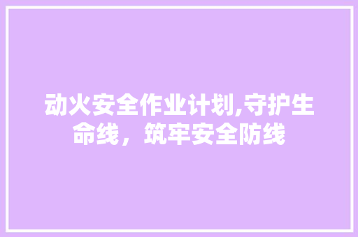 动火安全作业计划,守护生命线，筑牢安全防线