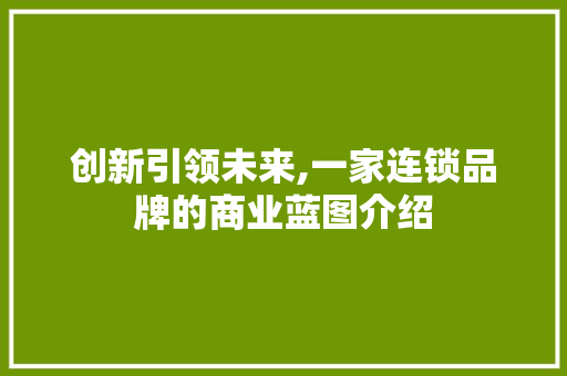创新引领未来,一家连锁品牌的商业蓝图介绍