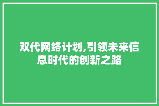 双代网络计划,引领未来信息时代的创新之路 国学经典