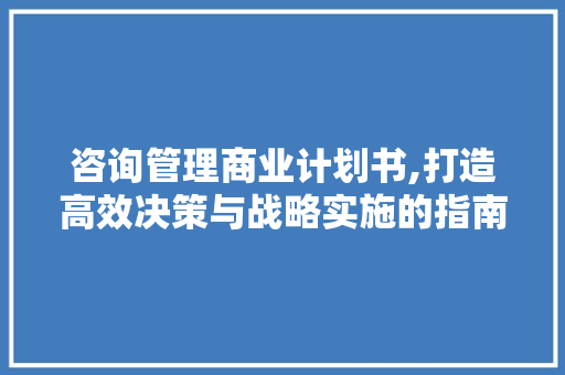 咨询管理商业计划书,打造高效决策与战略实施的指南