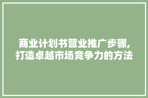 商业计划书营业推广步骤,打造卓越市场竞争力的方法