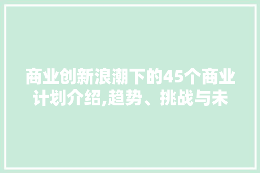 商业创新浪潮下的45个商业计划介绍,趋势、挑战与未来展望
