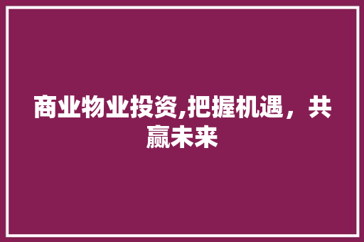 商业物业投资,把握机遇，共赢未来