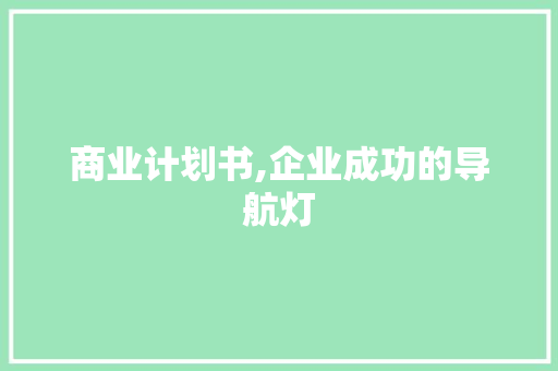 商业计划书,企业成功的导航灯